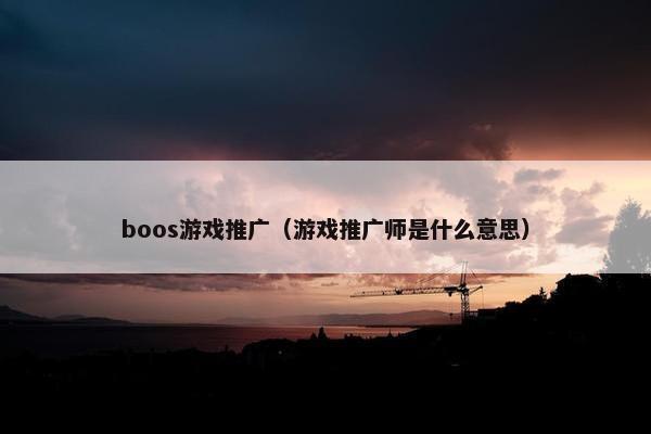 boos游戏推广（游戏推广师是什么意思）